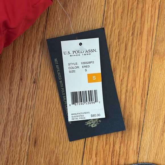 NEW WITH TAGS U.S.  POLO  ASSN Red Puffer Vest with Gray Hood Small - Picture 4 of 6